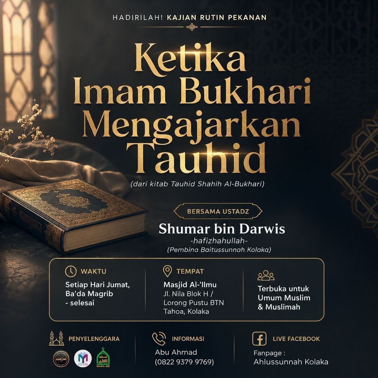 Poster kajian Ketika Imam Bukhari Mengajarkan Tauhid